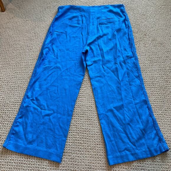 Jason Wu Linen Blend High Waisted Wide Leg Pants, Blue, Size 12, Braided, Flowy - Picture 2 of 11